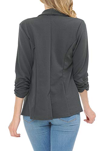 MINEFREE Women's 3/4 Ruched Sleeve Lightweight Work Office Blazer Jacket Charcoal M - Image 4