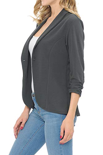 MINEFREE Women's 3/4 Ruched Sleeve Lightweight Work Office Blazer Jacket Charcoal M - Image 3