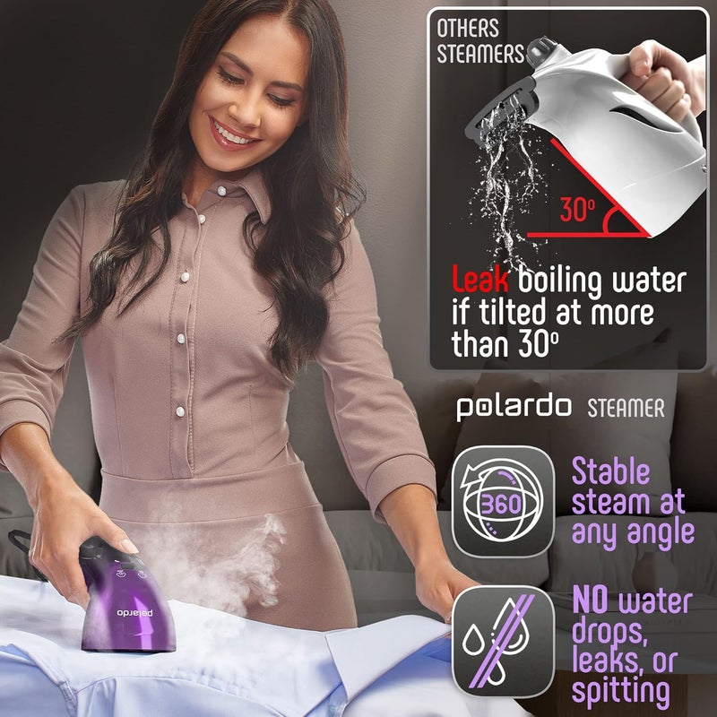 Polardo Portable Travel Garment Steamer for Clothes, Metal Steam Head, 25s Heat Up, Pump System, Mini Size, Handheld Steamer for Any Fabrics, No Water Spitting, 120V - Image 5