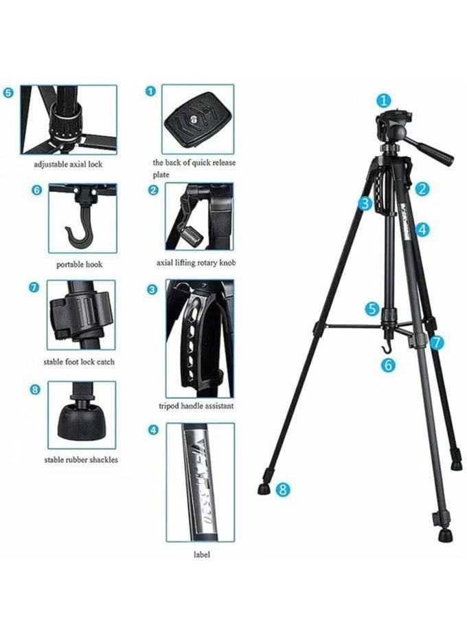 JAJEEK Aluminum Portable Tripod for DSLR Camera & Camcorder WF-3520 | Lightweight, Adjustable, 3-Way Pan Head | Perfect for Photography, Vlogging, and Filming (Black) - Image 3