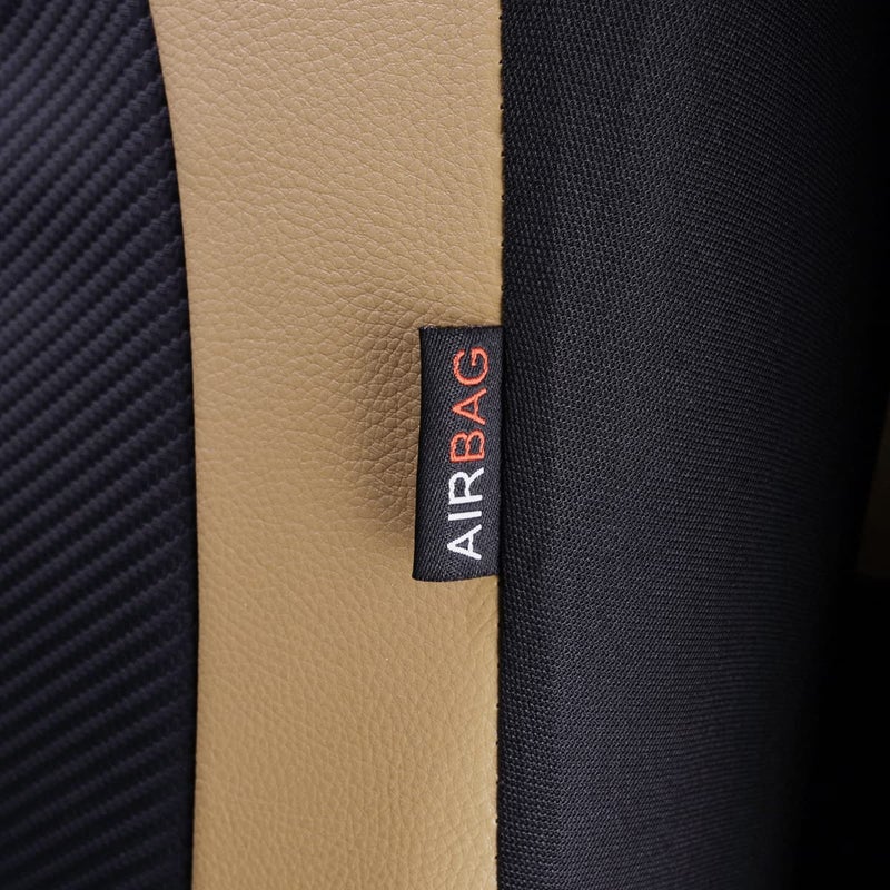 Flying Banner car seat Covers Protects Water Proof Faux Leather Carbon Fiber Front and Rear Bench (Black Beige, Full Set - 8PCS) - Image 4