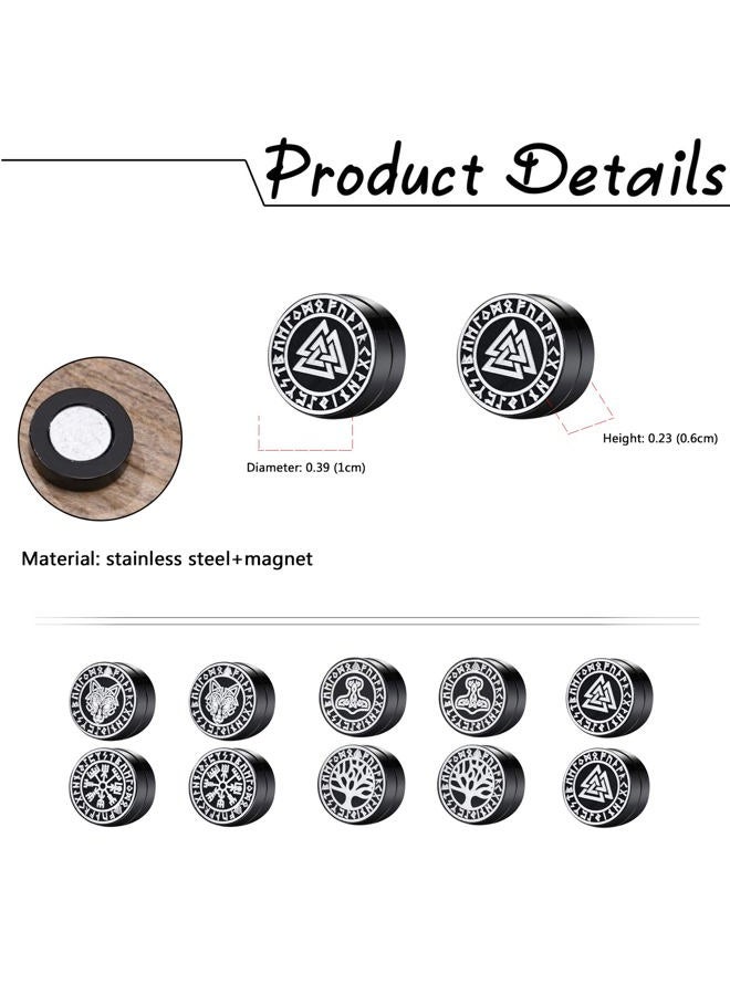 Aroncent 6Pairs Norse Viking Magnetic Stud Earrings for Men Women Stainless Steel Non-piercing Hypoallergenic Unisex Gauges Clip on Earring Set - Image 2