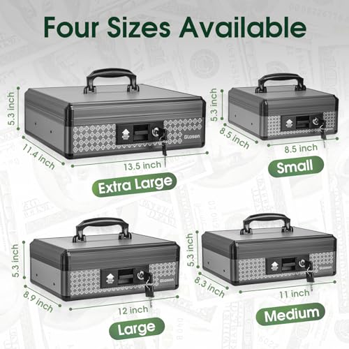 Glosen Cash Box with Lock, Money Box with Key Lock & Removable Coin Tray 13.5 * 5.31 * 11.4inch (Black, Large) - Image 3