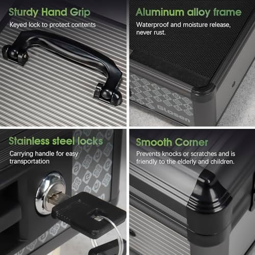 Glosen Cash Box with Lock, Money Box with Key Lock & Removable Coin Tray 13.5 * 5.31 * 11.4inch (Black, Large) - Image 5
