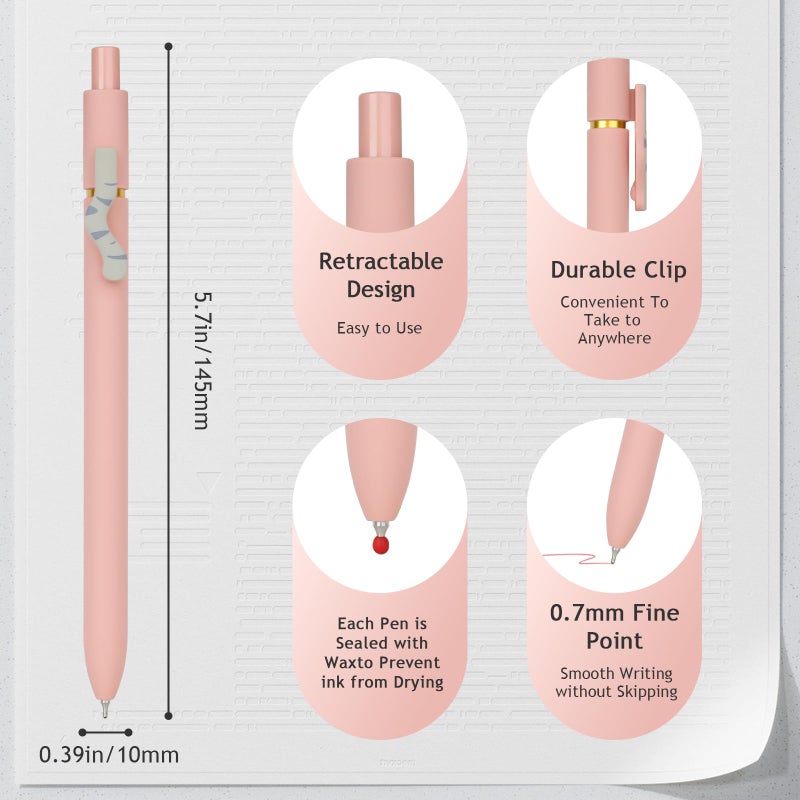 Ddaowanx Cat Gel Pens, 6 Assorted Colors 0.7mm Cute Colored Pens Fine Point Smooth Writing,Kawaii Office School Supplies,Cat Gifts for Women(6 Pcs Cat, Multicolor) - Image 2