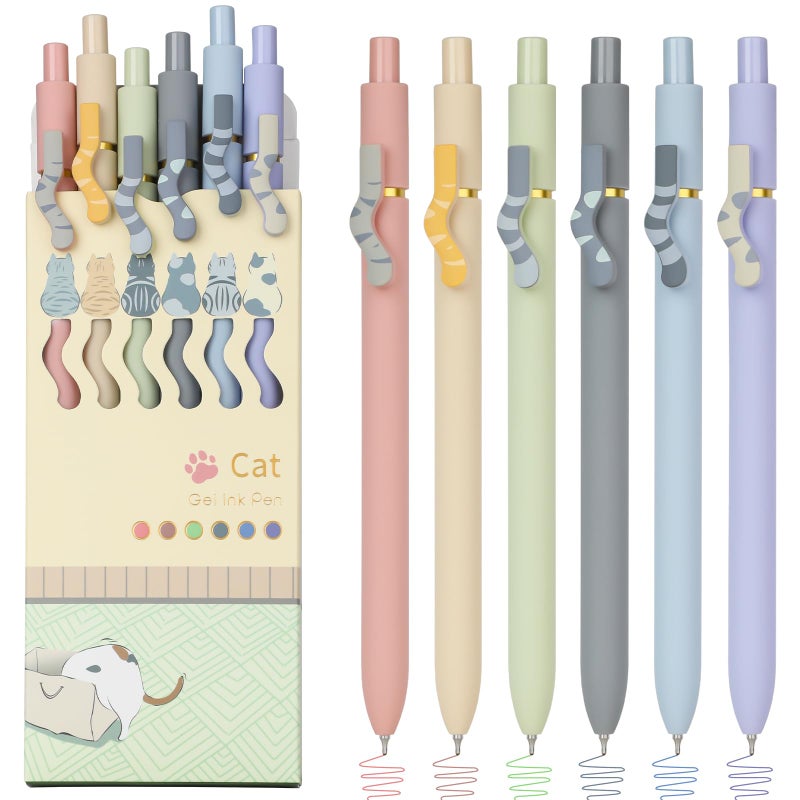 Ddaowanx Cat Gel Pens, 6 Assorted Colors 0.7mm Cute Colored Pens Fine Point Smooth Writing,Kawaii Office School Supplies,Cat Gifts for Women(6 Pcs Cat, Multicolor) - Image 1