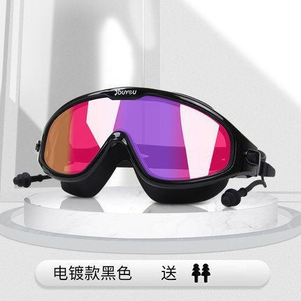 Generic New Fashion Swim Goggles for Women with Earplugs Anti-Fog Black (colorful) (send waterproof earplugs)
