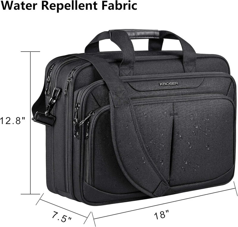 KROSER Laptop Bag Expandable Lightweight Briefcase for 17.3" Laptop Premium Business Work Bag Water-Repellent Messenger Bag with RFID Pockets for Travel/Women/Men-Black - Image 3