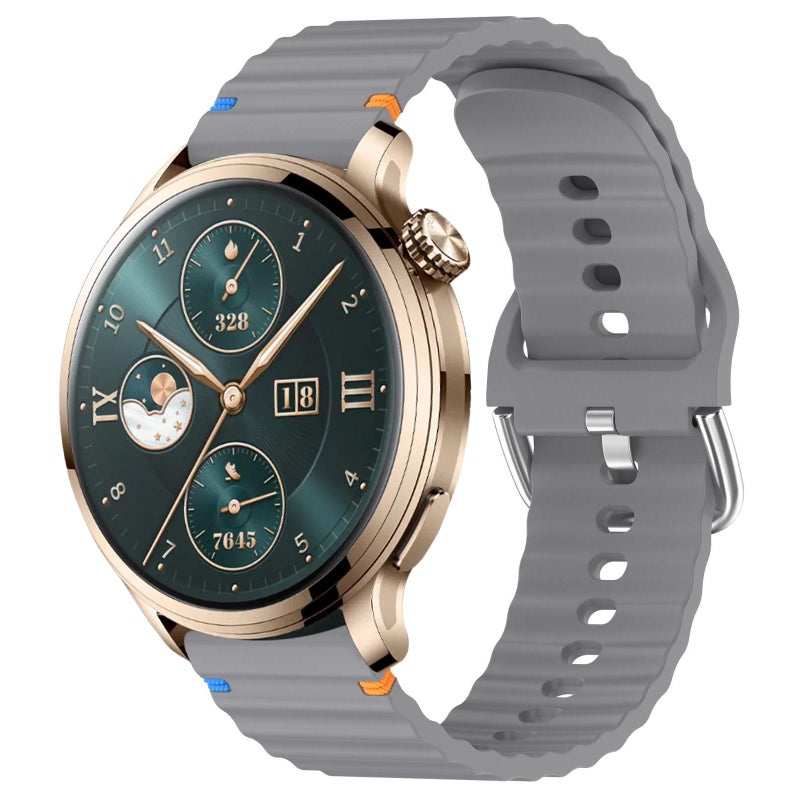 إيروريكس سوار ساعة For Honor Watch 4 Pro من السيليكون بخياطة مموجة مقاس 22 مم (رمادي فضائي) - Image 1