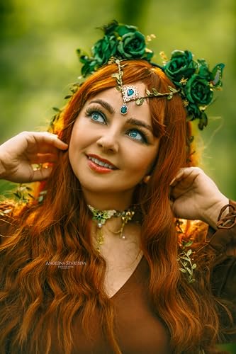 MOSTORY Green Fairy Flower Headpiece - Elf Crown with Butterfly for Woodland Fairy Costume, Forest Floral Headband for Renaissance Accessories Women Renfaire Halloween Fantasy Cosplay - Image 2