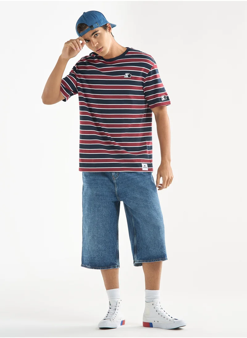 STARTER Starter Striped Crew Neck T-shirt with Short Sleeves