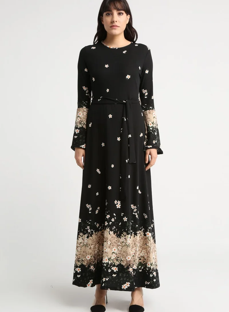 Tavin by Modanisa Crew Neck Printed Dress
