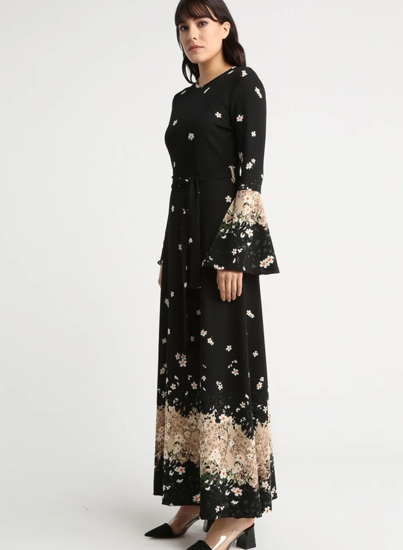 Tavin by Modanisa Crew Neck Printed Dress