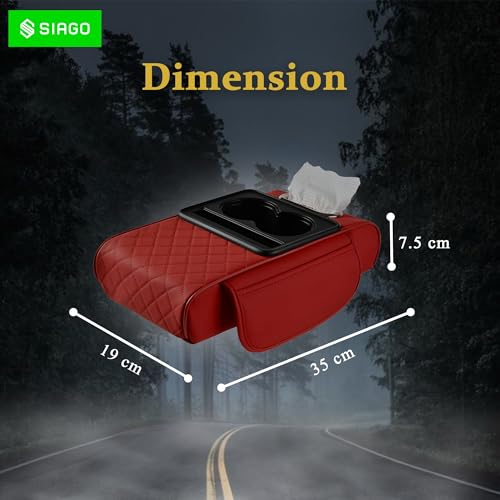 SIAGO SIA399 Premium Car Armrest Cover | 5-in-1 Center Console Organizer with Cup Holder, Phone Slot, & Storage Bags | Anti-Slip PU Leather Cushion for Sedans & SUVs (Red) - Image 2