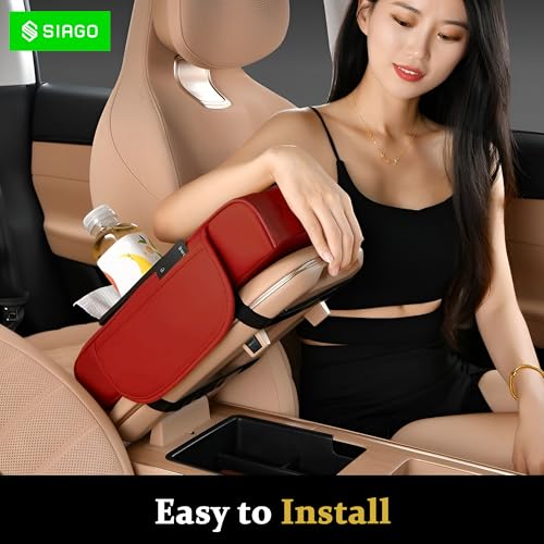 SIAGO SIA399 Premium Car Armrest Cover | 5-in-1 Center Console Organizer with Cup Holder, Phone Slot, & Storage Bags | Anti-Slip PU Leather Cushion for Sedans & SUVs (Red) - Image 5