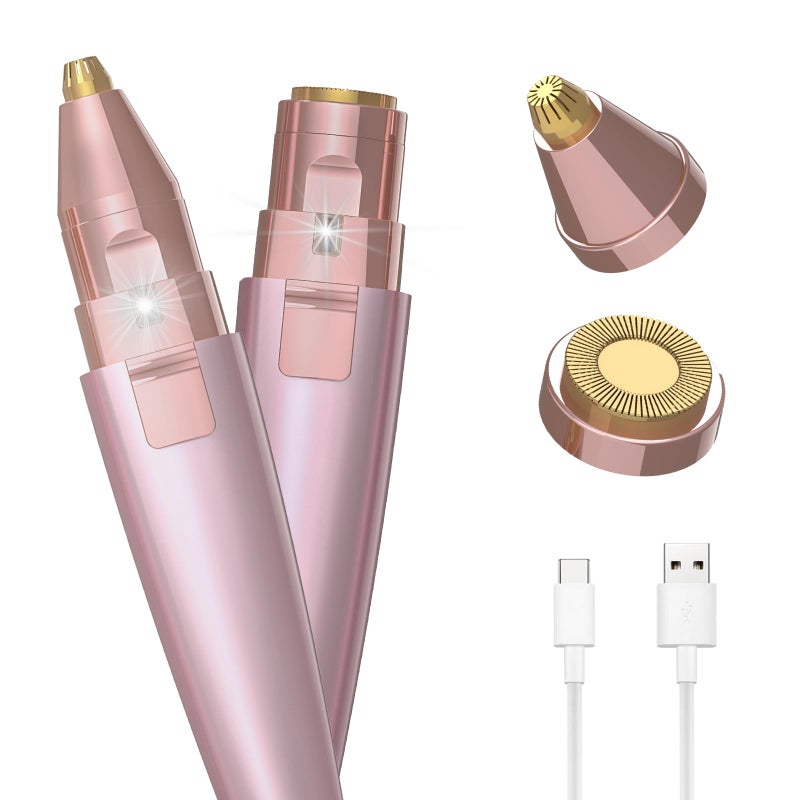 Eyebrow Razor Facial Hair Removal for Women 2 in 1 USB Rechargeable 100 Painless Hair Removal Eyebrow Trimmer and Hair Remover Kit with Light for Eyebrow Face Peach Fuzz Lips Body Pink