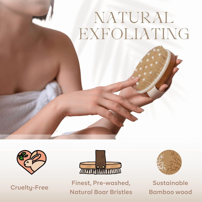 Rosena Dry/Wet Body Brush - Organic Spa Exfoliation & Blood_Circulation Massage Scrub Brush - Clearer, More Beautiful Skin Naturally - Combats Cellulite & Toxins - Image 3