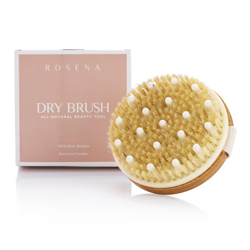 Rosena Dry/Wet Body Brush - Organic Spa Exfoliation & Blood_Circulation Massage Scrub Brush - Clearer, More Beautiful Skin Naturally - Combats Cellulite & Toxins - Image 1