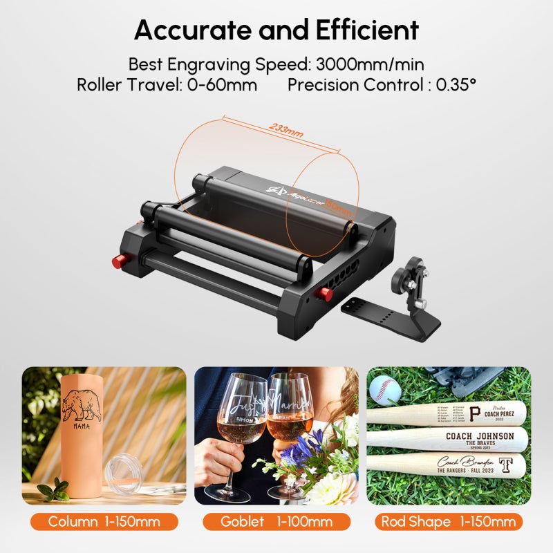 محرك تحويل AlgoLaser RR2 لمحركات النحت المحورية المحور Y، يدور بزاوية 360 درجة لقطر نحت مختلف يتراوح من 1 إلى 150 مم، مع 7 تدرجات لتعديل التروس لتنحت الأجسام الأسطوانية والأواني - Image 3