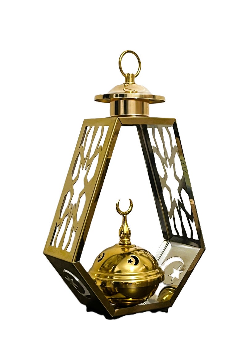 مبخرة معدنية على شكل فانوس رمضان، حامل بخور ذهبي اللون لتزيين المنزل في رمضان من ستيلار - Image 1