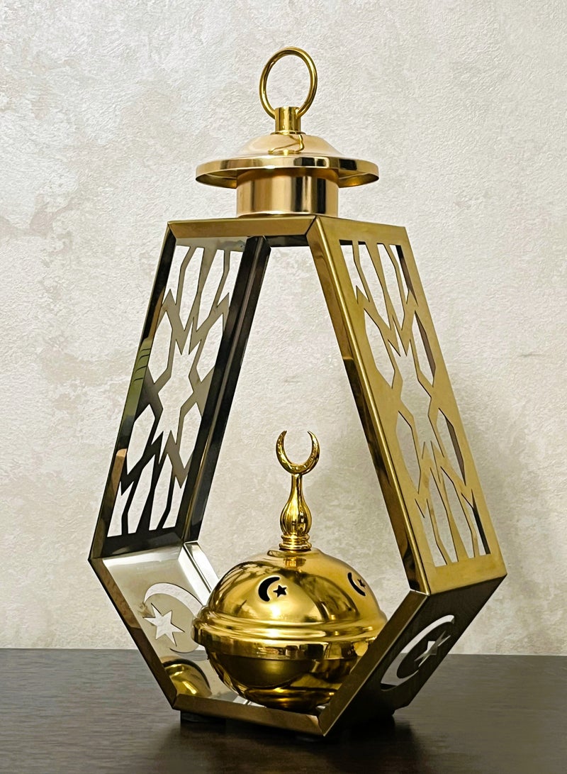 مبخرة معدنية على شكل فانوس رمضان، حامل بخور ذهبي اللون لتزيين المنزل في رمضان من ستيلار - Image 2