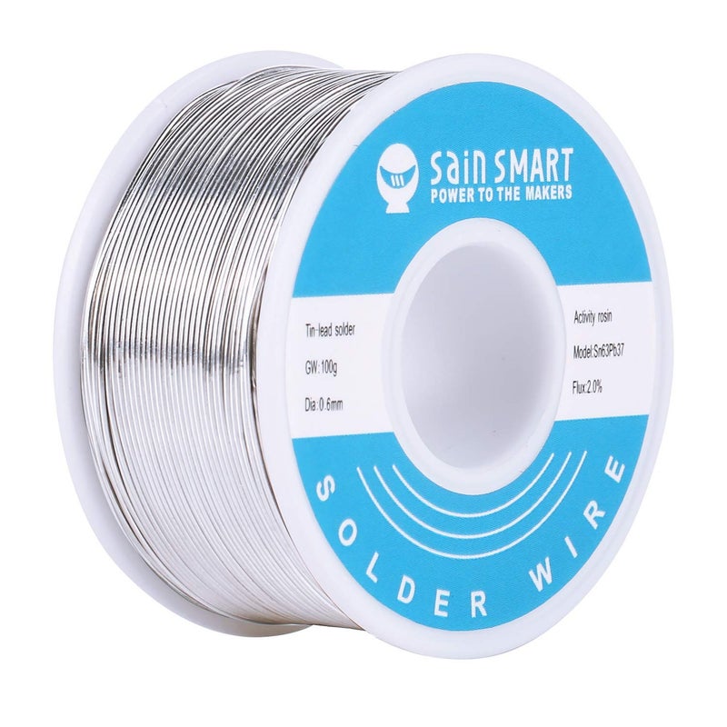 SainSmart 06mm Solder Wire 6337 TinLead Sn63Pb37 with Flux Rosin Core for Electrical Soldering 100g 022lbs