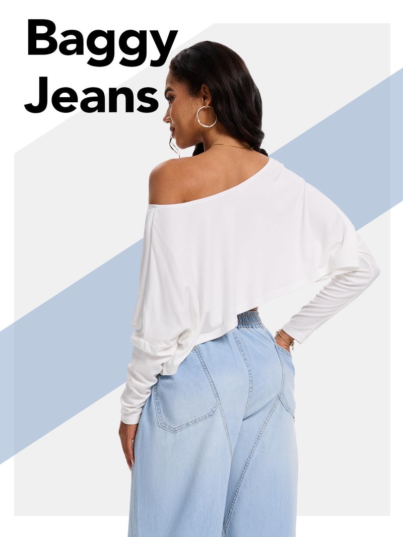 DEICAEVO Wide Leg Baggy Jeans, Elastic Waist Jeans for Women Trendy Loose Pants Light Blue S - Image 5