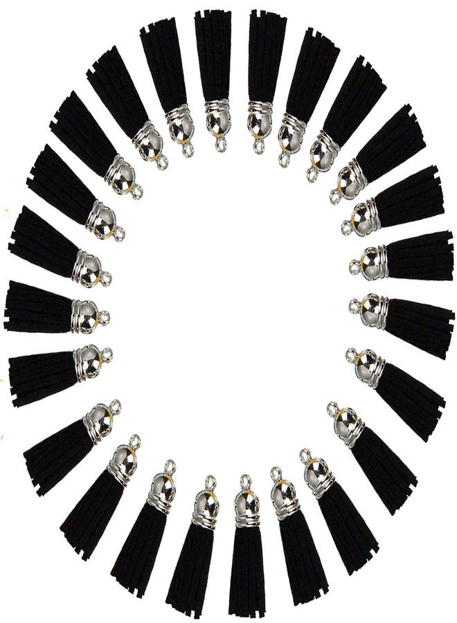 Finrray Keychain Tassels Leather Tassel Pendants with Silver White Caps,Tassel Charm for Jewelry Making Keychain Bracelets Ring Crafts -30pcs(1-1/2 inch,Blue) (Black) - Image 1