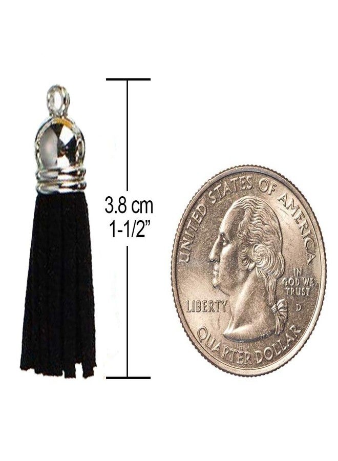 Finrray Keychain Tassels Leather Tassel Pendants with Silver White Caps,Tassel Charm for Jewelry Making Keychain Bracelets Ring Crafts -30pcs(1-1/2 inch,Blue) (Black) - Image 2