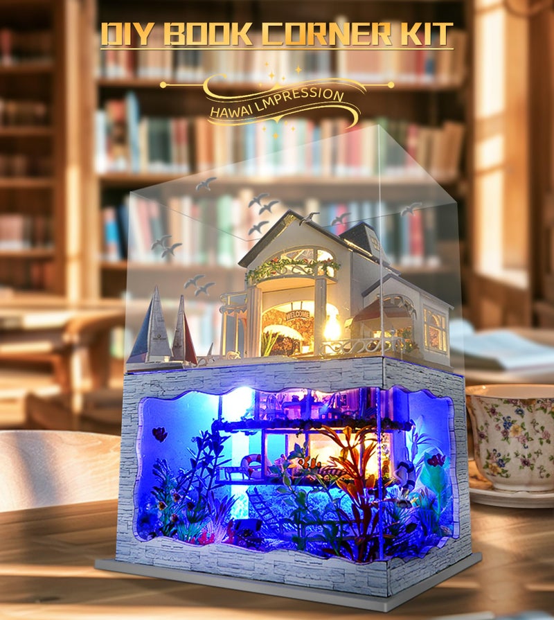 Spilay Miniature Dollhouse Kit with Furniture,DIY Dollhouse Kit Mini Modern Villa Model Plus Dust Cover and Music Box,1:24 Scale Creative Room Idea for Children Birthday Gift(Hawaii Impression) - Image 5
