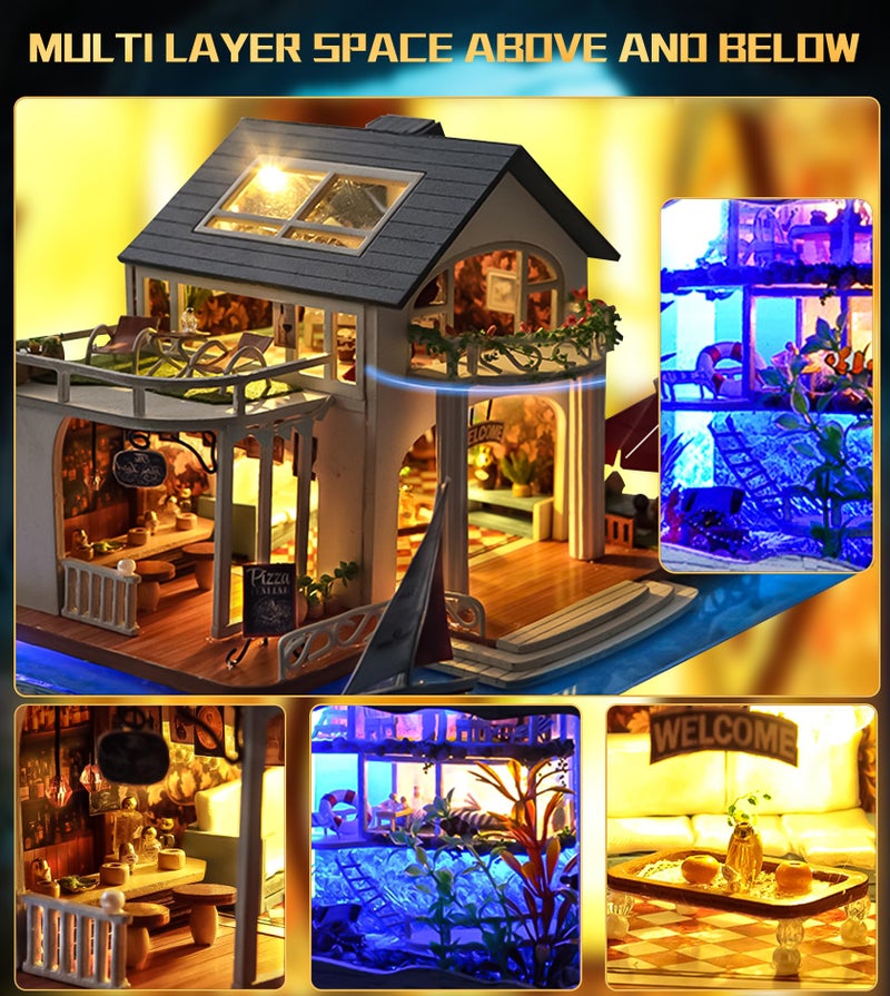 Spilay Miniature Dollhouse Kit with Furniture,DIY Dollhouse Kit Mini Modern Villa Model Plus Dust Cover and Music Box,1:24 Scale Creative Room Idea for Children Birthday Gift(Hawaii Impression) - Image 4