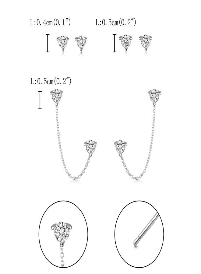 FANZE 5PCS Sliver Stud Earrings for Women Cubic Zircon Chain Hoop Earring Sets for Multiple Piercing Hypoallergenic Dainty Jewelry Gift - Image 5