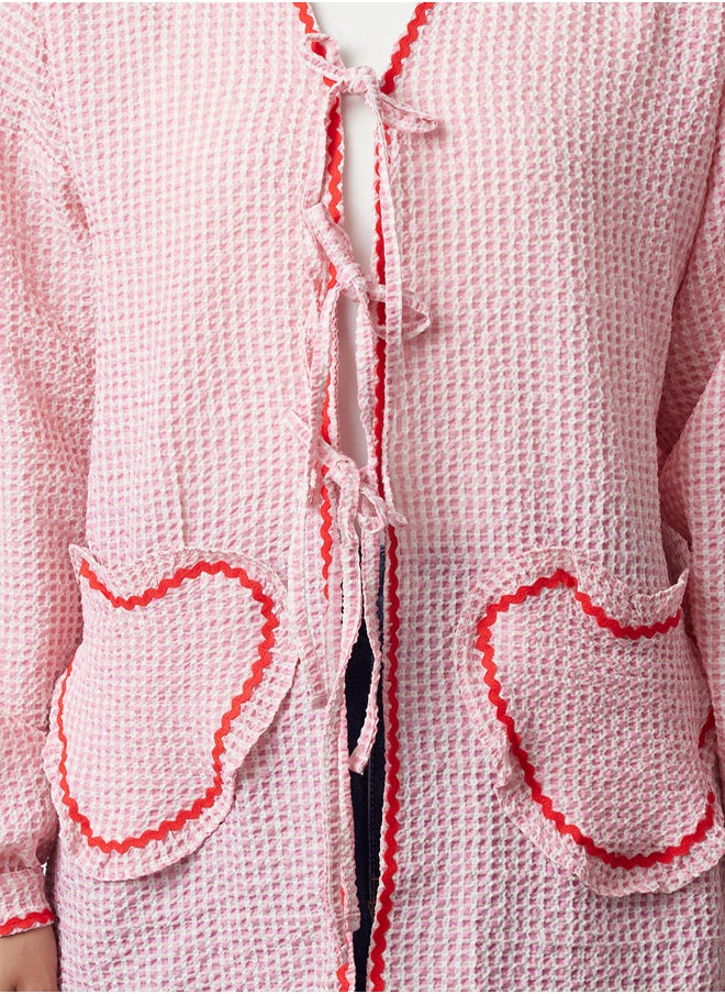 trendyol Pink Heart Pocket Detailed Seersucker Shirt TCTSS24TG00075  - Image 4