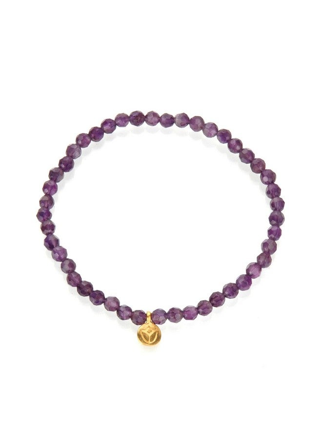 Satya Jewelry 4Mm Amethyst And 18K Yellow Gold Plated Mini Lotus Charm Stretch Women'S Bracelet 7  - Image 1