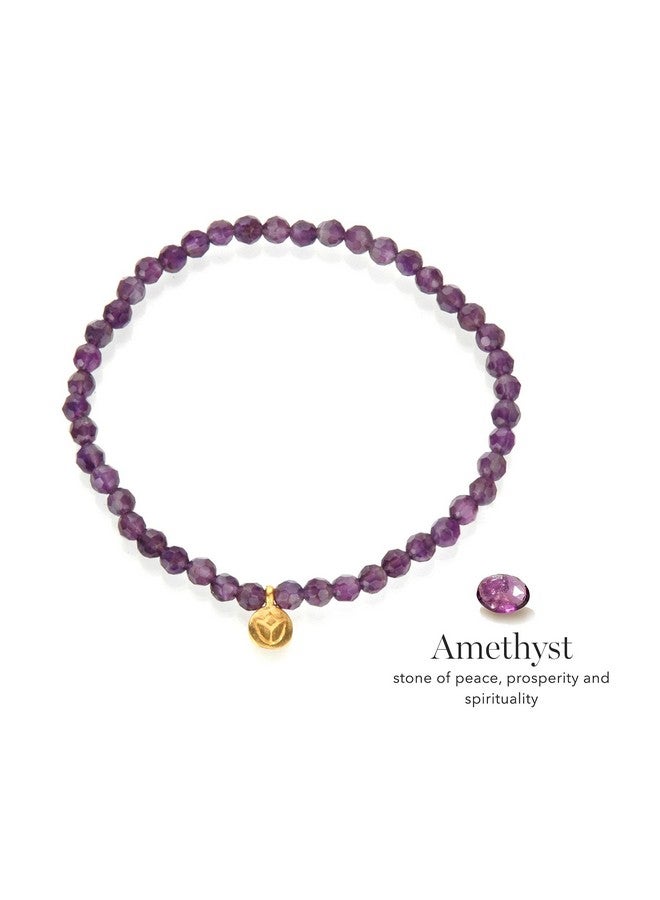 Satya Jewelry 4Mm Amethyst And 18K Yellow Gold Plated Mini Lotus Charm Stretch Women'S Bracelet 7  - Image 3