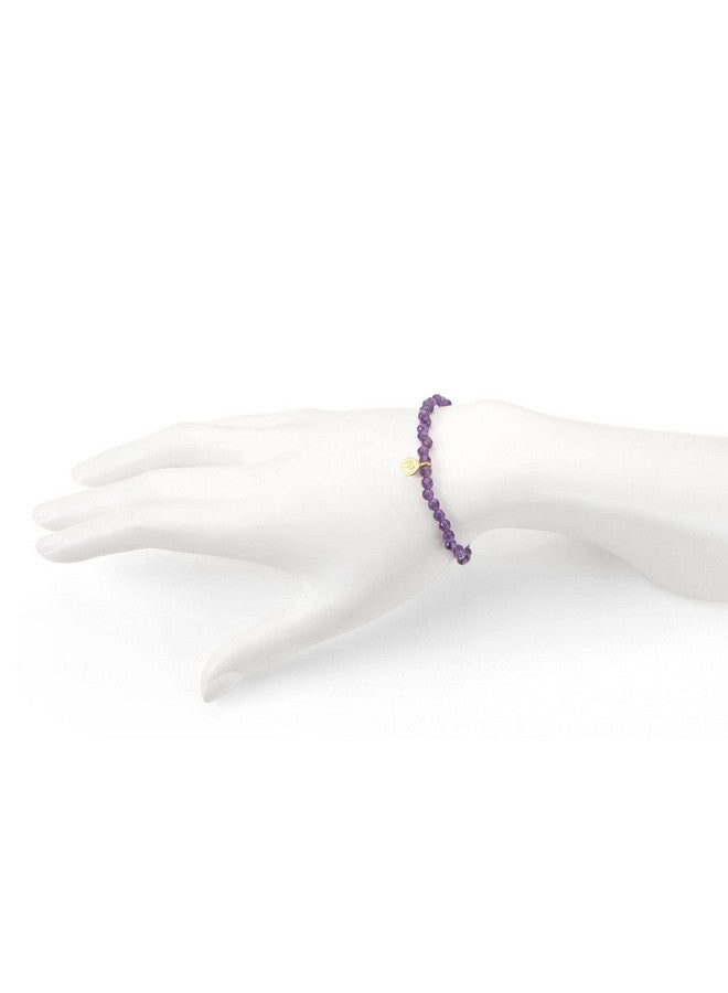 Satya Jewelry 4Mm Amethyst And 18K Yellow Gold Plated Mini Lotus Charm Stretch Women'S Bracelet 7  - Image 2