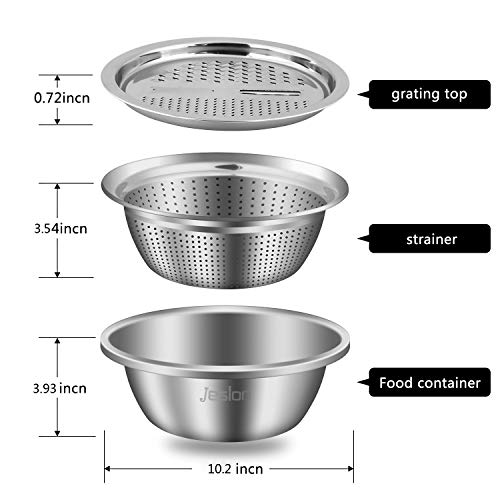 Jeslon 10 Inch Stainless Steel Drain Basket Vegetable Cutter, 3 in 1 Kitchen Multipurpose Julienne Grater - Salad Maker Bowl - Image 4