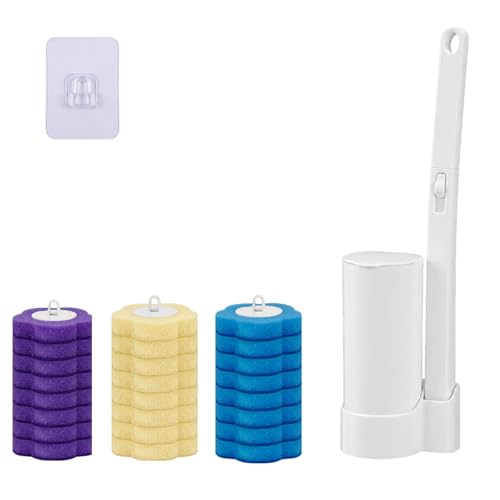 clowand Disposable Toilet Brush Wand Starter Kit with 24 PreLoaded CleanerInfused Refills Wall Mounted Toilet Bowl Cleaner System with Holder SpaceSaving Bathroom Cleaning Supplies for Home RV - Image 1