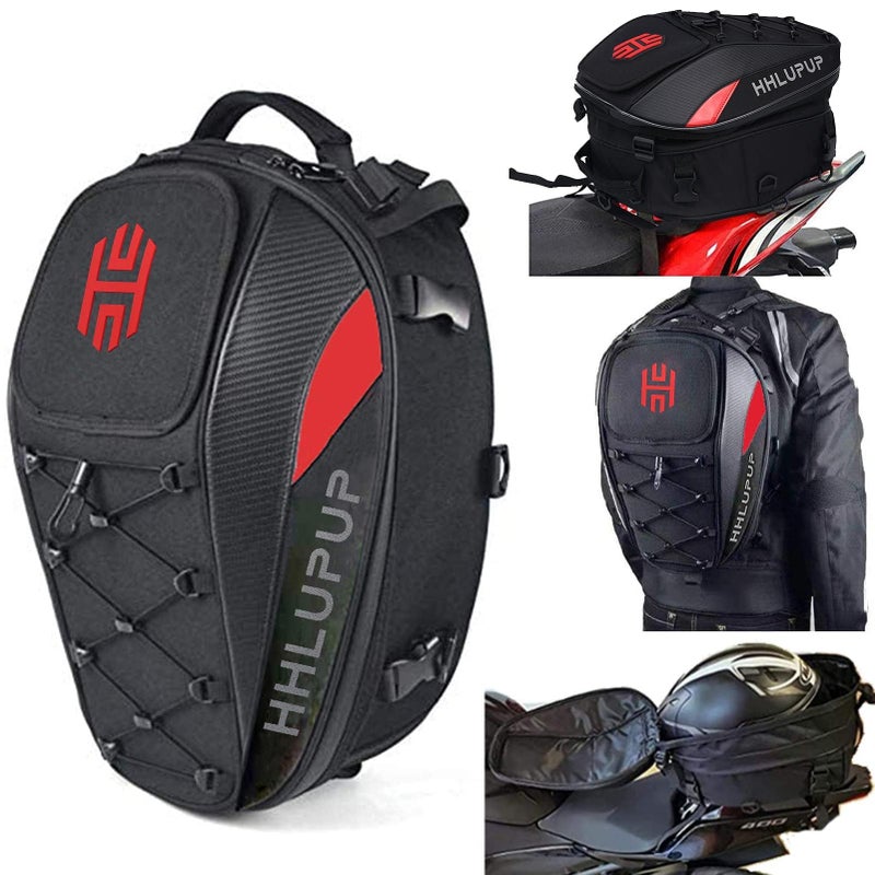 HHLUPUP 38L Motorcycle Tail Bag Seat Helmet Large Capacity Motorcycle Backpack Waterproof Luggage Bag Red