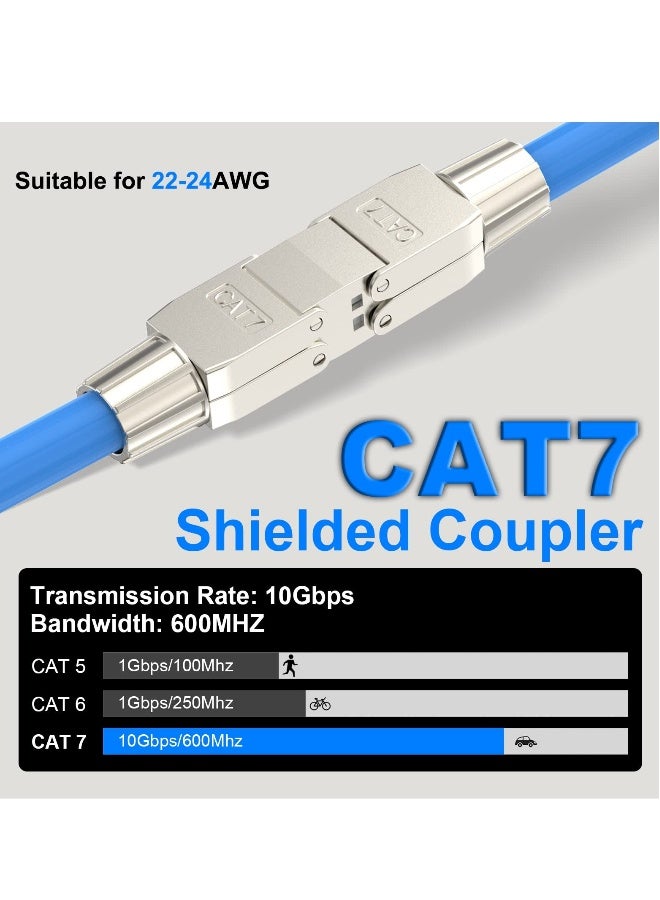موصل RJ45 Cat7، موصل RJ45 محمي بدون أدوات، موسع كابل Ethernet بدون أدوات PoE+، موصل كابل Ethernet LAN لكابلات Cat7/Cat6A، عبوة من قطعتين، فضي - Image 3