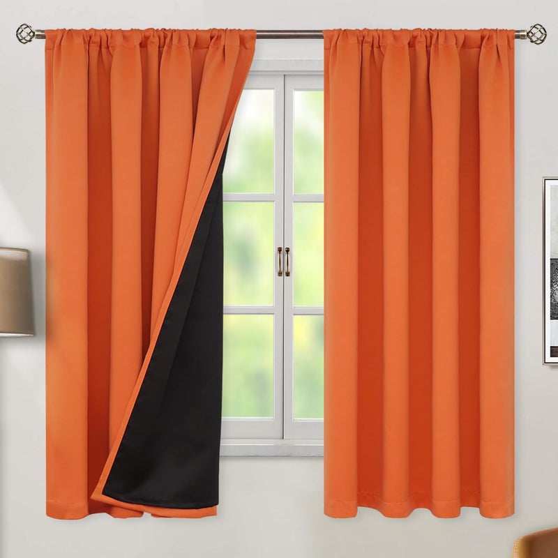BGment Burnt Orange 100% Blackout Curtains for Bedroom, Fall Full Room Darkening Noise Reducing Living Room Curtains 63 Inch Length, Thermal Insulated Rod Pocket Window Drapes 2 Panels, 52 Inch Wide - Image 1