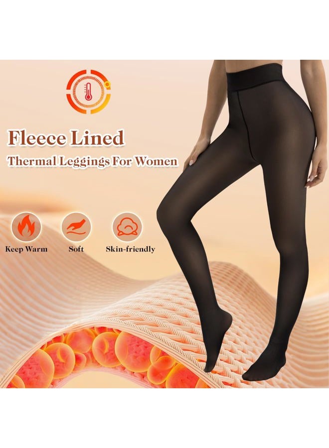 Bebila 2 Pairs Fleece Lined Tights Women Thermal Leggings Sheer Pantyhose Fake Translucent Warm Winter Tight, Skin+black Translucent, M - Image 4