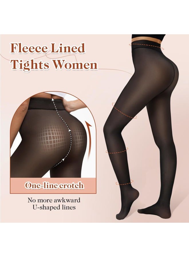 Bebila 2 Pairs Fleece Lined Tights Women Thermal Leggings Sheer Pantyhose Fake Translucent Warm Winter Tight, Skin+black Translucent, M - Image 2