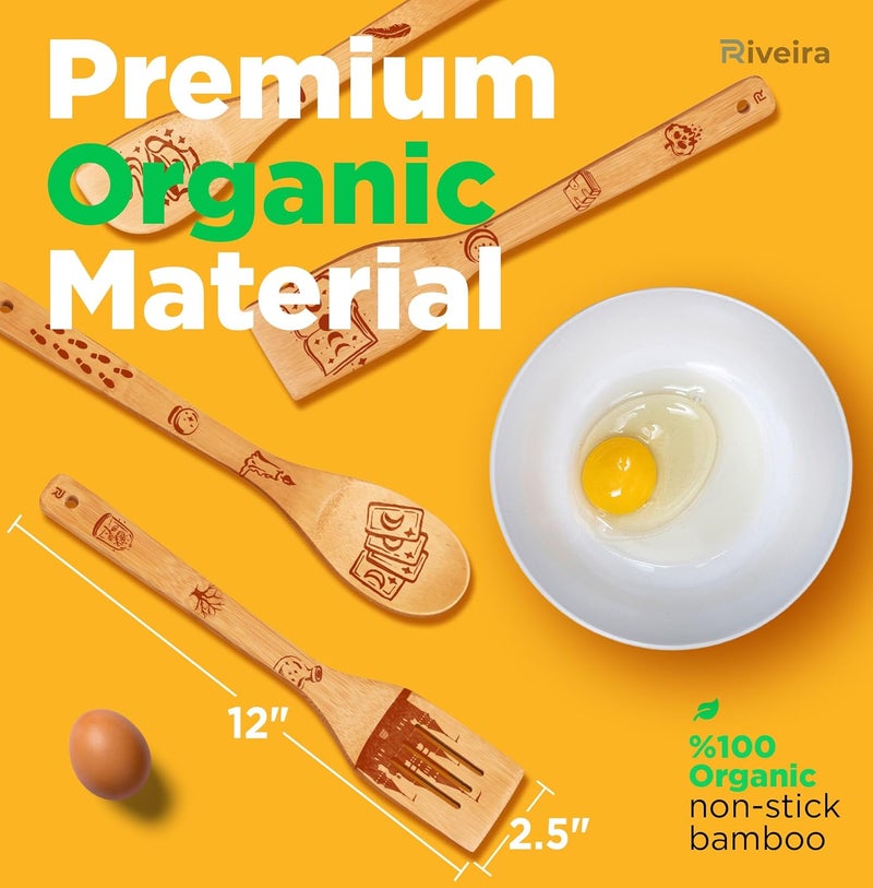 Riveira Magic Wizard Gifts Organic Wooden Spoons For Cooking Utensils Set 6-piece - Christmas Gifts For Women Kitchen Utensils Spatulas For Nonstick Cookware Gifts For Cooking Lovers - Image 2