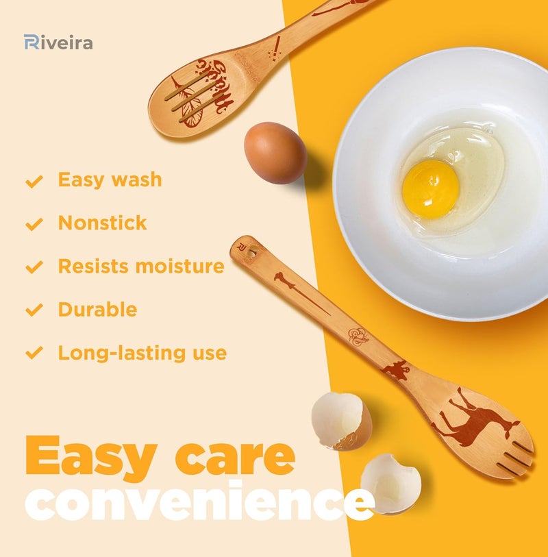 Riveira Magic Wizard Gifts Organic Wooden Spoons For Cooking Utensils Set 6-piece - Christmas Gifts For Women Kitchen Utensils Spatulas For Nonstick Cookware Gifts For Cooking Lovers - Image 3