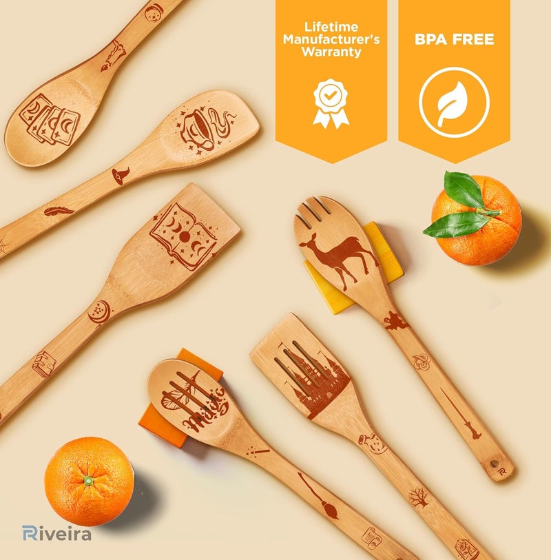Riveira Magic Wizard Gifts Organic Wooden Spoons For Cooking Utensils Set 6-piece - Christmas Gifts For Women Kitchen Utensils Spatulas For Nonstick Cookware Gifts For Cooking Lovers - Image 5
