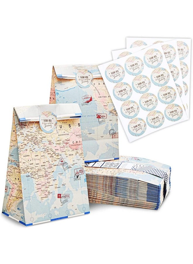 Blue Panda - 36 Pack World Map Travel Favor Bags With Stickers Gift Bag For Travel Themed Party Decorations Birthday Baby Shower Goodie Bags For Kids (8.7 X 5.15 In) - Image 1