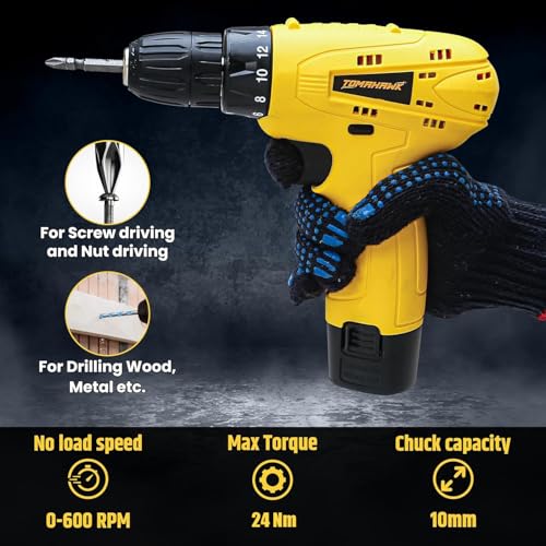 Tomahawk DMD-2100 12V Cordless Drill/Screwdriver | 10mm Keyless Chuck, 600 RPM, 24Nm Torque, 18+1 Settings | 2×1.5Ah Batteries, LED Light, Carry Case | Ideal for DIY, Wood, Plastic & Metal Work - Image 2