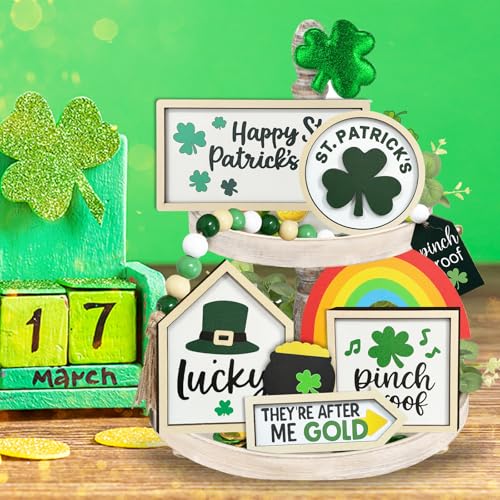Zaycca 8PCS St. Patrick's Day Table Decoration Set – Shamrocks Wooden Signs, Rustic Irish Decor, Happy St. Patrick's Day Centerpiece Sign for Home, Shelf & Party Tiered Tray Decor - Image 5