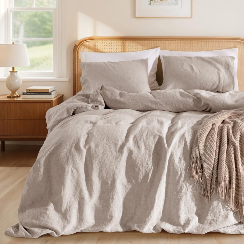 LBRO2M 100% France Linen Duvet Cover Set King Size 3 Pcs Natural Flax Comforter Cover with Zipper Closure 2 Pillowcase Breathable Duvet Cover (Linen King) - Image 1